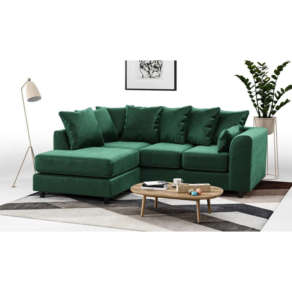 (Green, Left Hand Facing) Brooklyn Plush Velvet Foam Corner Sofa