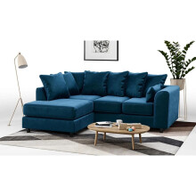 (Blue, Left Hand Facing) Brooklyn Plush Velvet Foam Corner Sofa