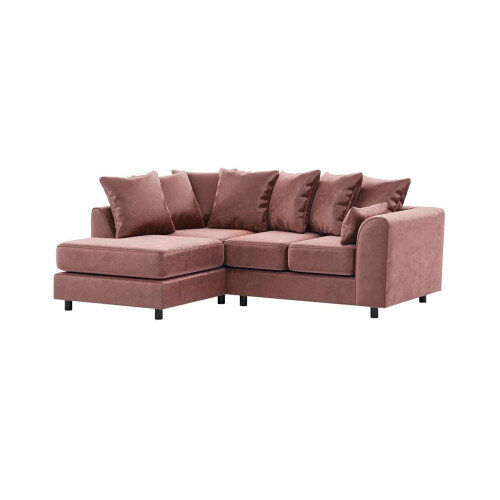 (Pink, Left Hand Facing) Brooklyn Plush Velvet Foam Corner Sofa