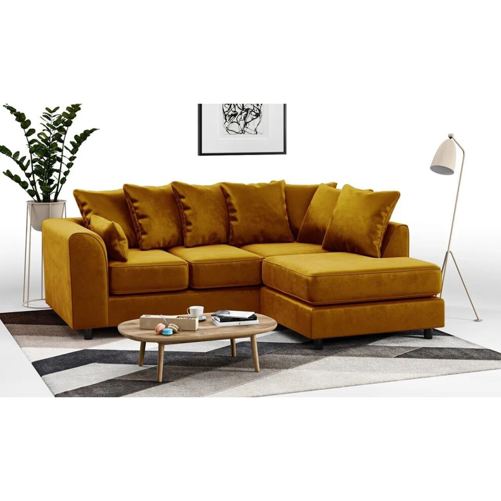 (Gold, Right Hand Facing) Brooklyn Plush Velvet Foam Corner Sofa