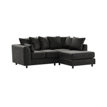 (Black, Right Hand Facing) Brooklyn Plush Velvet Foam Corner Sofa