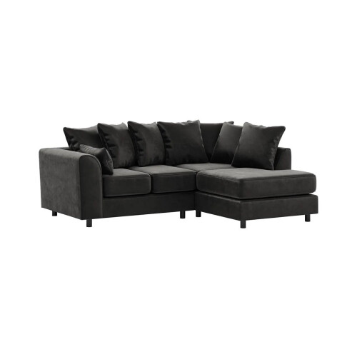 (Black, Right Hand Facing) Brooklyn Plush Velvet Foam Corner Sofa