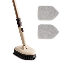 Eyliden Tub Scrubber with Long Handle, and Tile Brush - 2 Scouring Pads, 1 Head No Scratch Brushes for Bathroom Kitchen Toilet Wall Sink Cleaning,