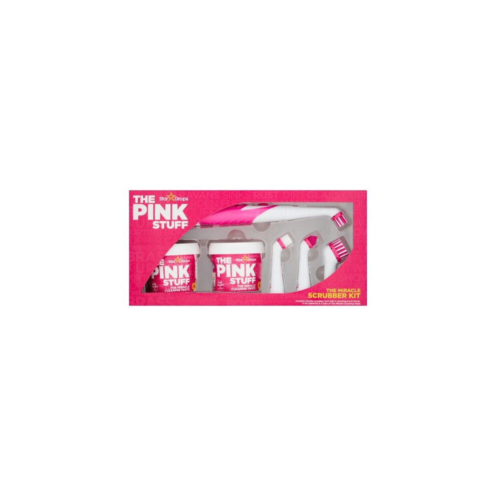 Stardrops - The Pink Stuff - The Miracle Scrubber Kit - 2 Tubs of The Miracle Cleaning Paste With Electric Scrubber Tool and 4 Cleaning Brush Heads