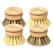 Joejis Dish Brush Replacement Heads Set of 4 Wooden Eco Washing Up Brush with Bamboo Handle & Sisal Fibre Bristles - Non-Scratch Dish Brushes for