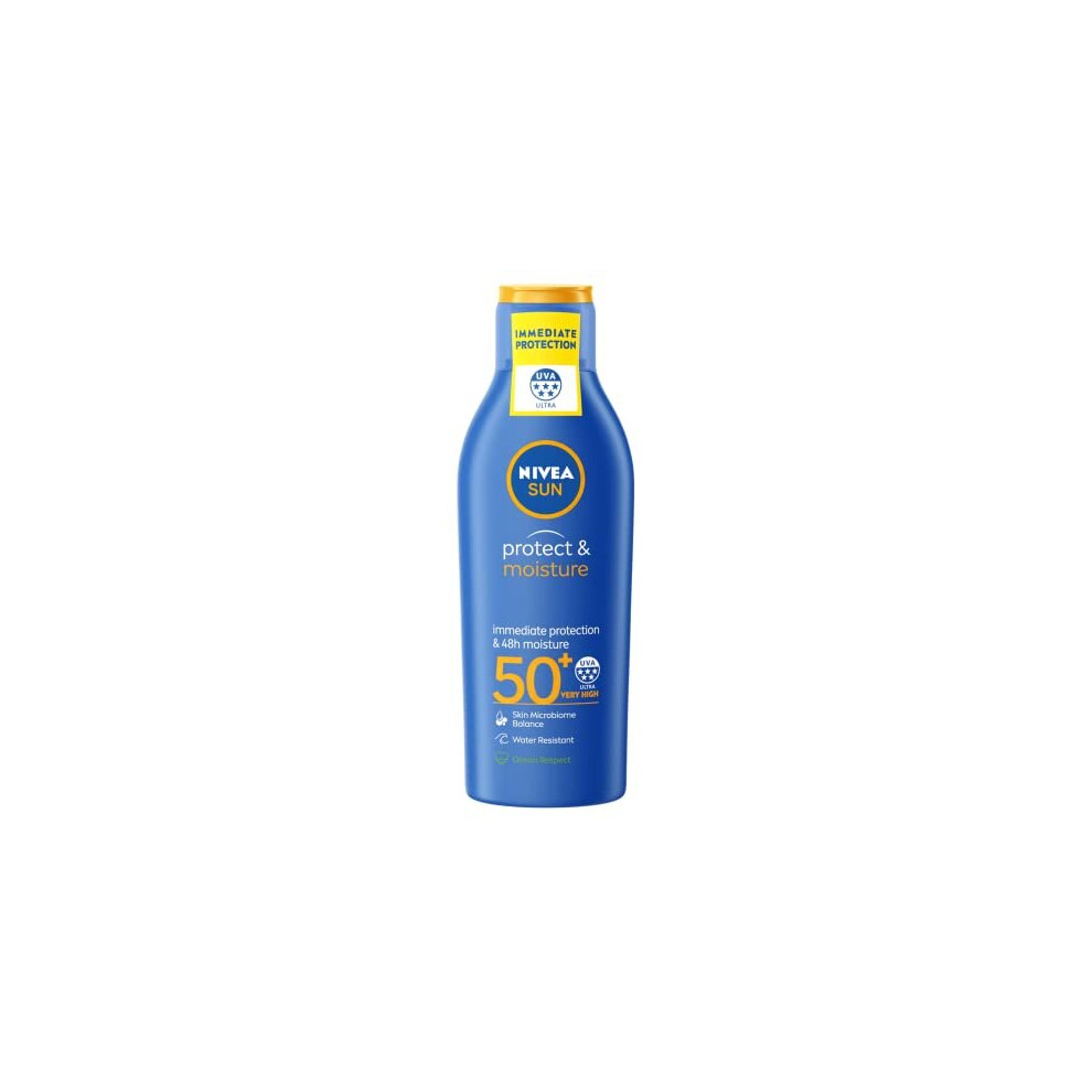 NIVEA SUN Protect & Moisture Lotion SPF50+ (200ml), Moisturising Suncream with SPF50+, Advanced Sunscreen Protection, Water-Resistant Suncream