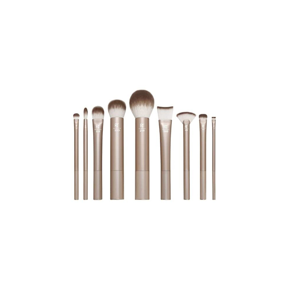 REAL TECHNIQUES Au Naturale Makeup Brush Kit, For Foundation, Powders, and Concealers, Premium Quality Face Brushes, 9 Piece Set, Gold