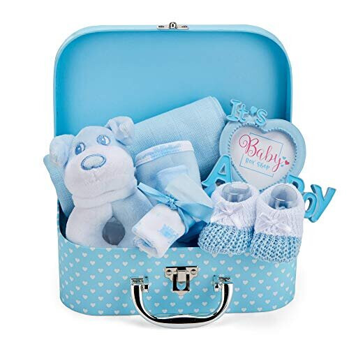 Newborn Baby Boy Gift Set - Hand Packed into Small Blue Hamper Keepsake ...