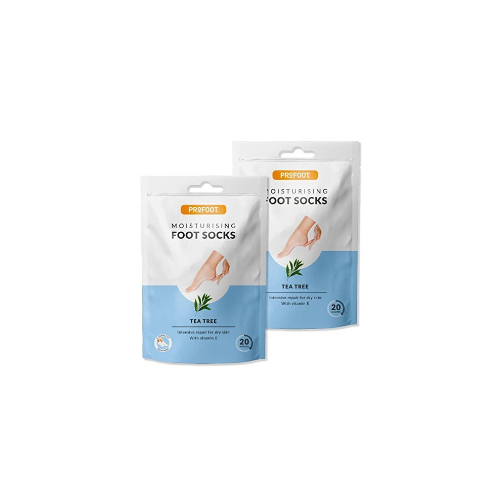 Profoot White Deep Moisturising Foot Pack Socks Treatment Deep Moisturising Tea Tree Intensive Repair Dry Skin Vitamin E - 2 Pack,