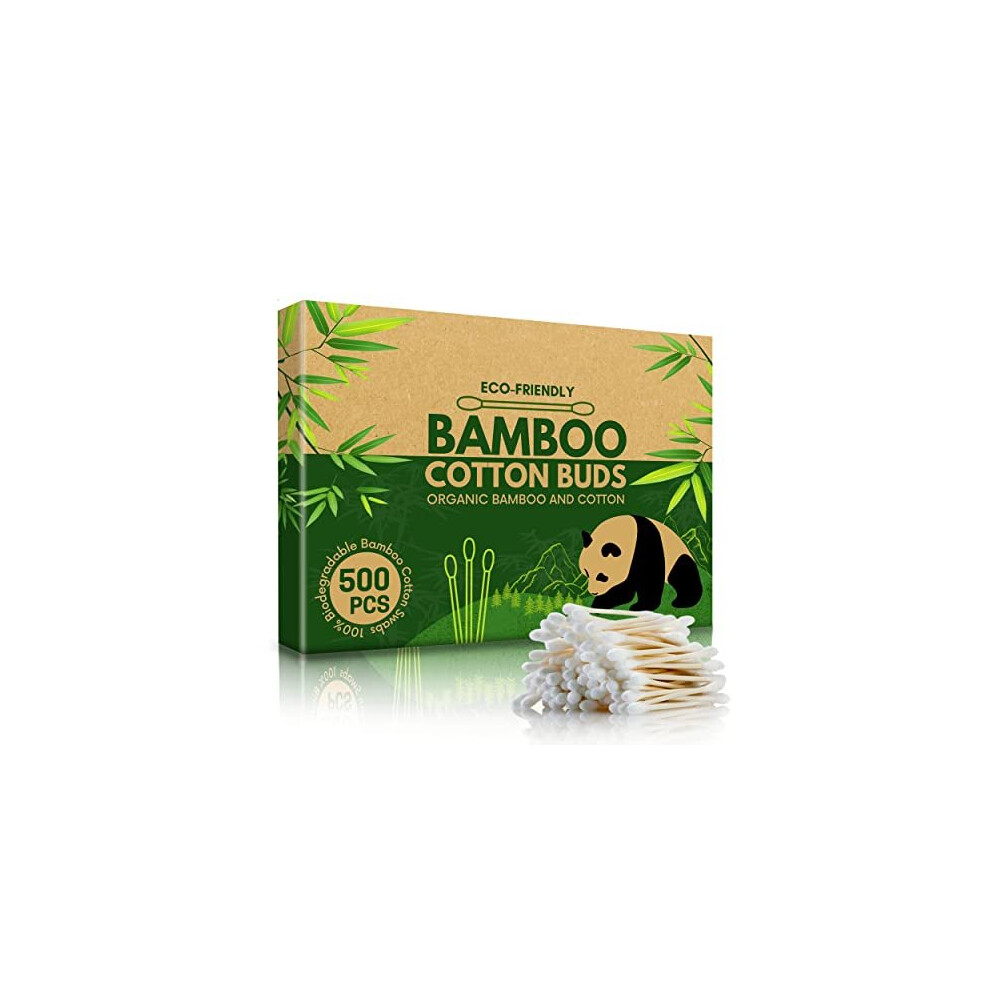 Ecowisper Green Bamboo Cotton Buds - 500 Eco Friendly Bamboo Earbuds Cotton Swabs - Plastic Free Baby Cotton Buds Biodegradable - Ear Buds For Makeup,