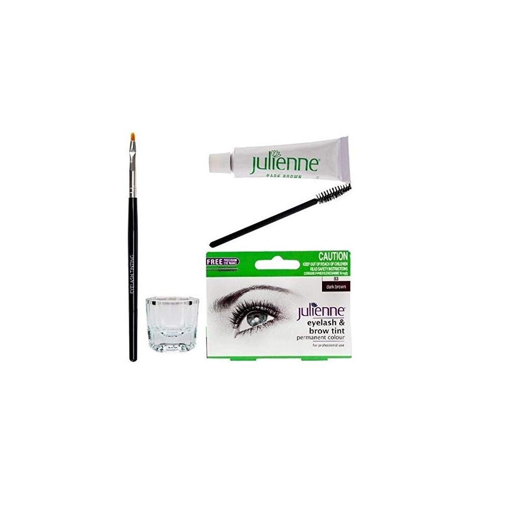Beauty Expert Brown New Julienne Eyelash Eyebrow Tinting Kit Dye Dark 03 Brush Tint Dish