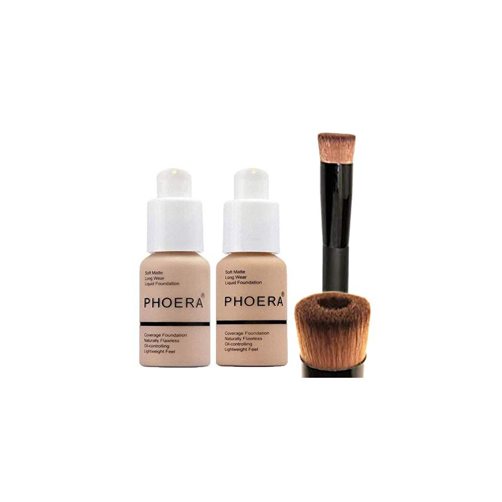Glamza Beige Phoera Foundation 102 And 104 Full Coverage Foundation, Full Coverage Flawless New 30Ml 24Hr Matte Oil Control (Buff #104)(Nude #102) +