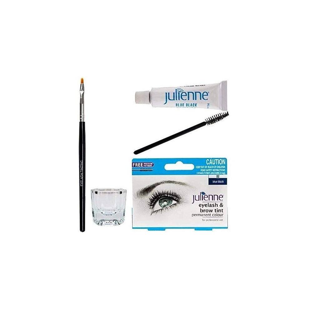 New Julienne Eyelash Eyebrow Tinting Kit Dye Blue Black Brush Tint Dish