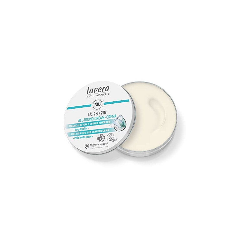 lavera basis sensitiv All-Round Cream - Natural Cosmetics - vegan - Organic Aloe Vera & Organic Almond Oil - certified - 150ml, white