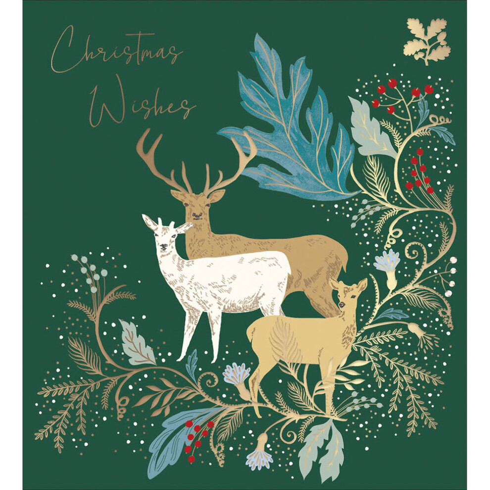 Woodmansterne Pack Of 5 National Trust Deer Charity Christmas Cards Foiled Xmas Cards Gold