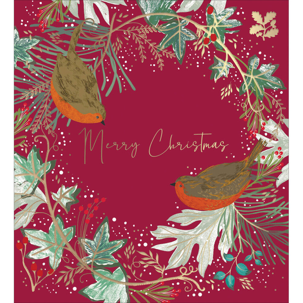 Pack of 5 National Trust Robin Charity Christmas Cards Gold Foiled Xmas Cards