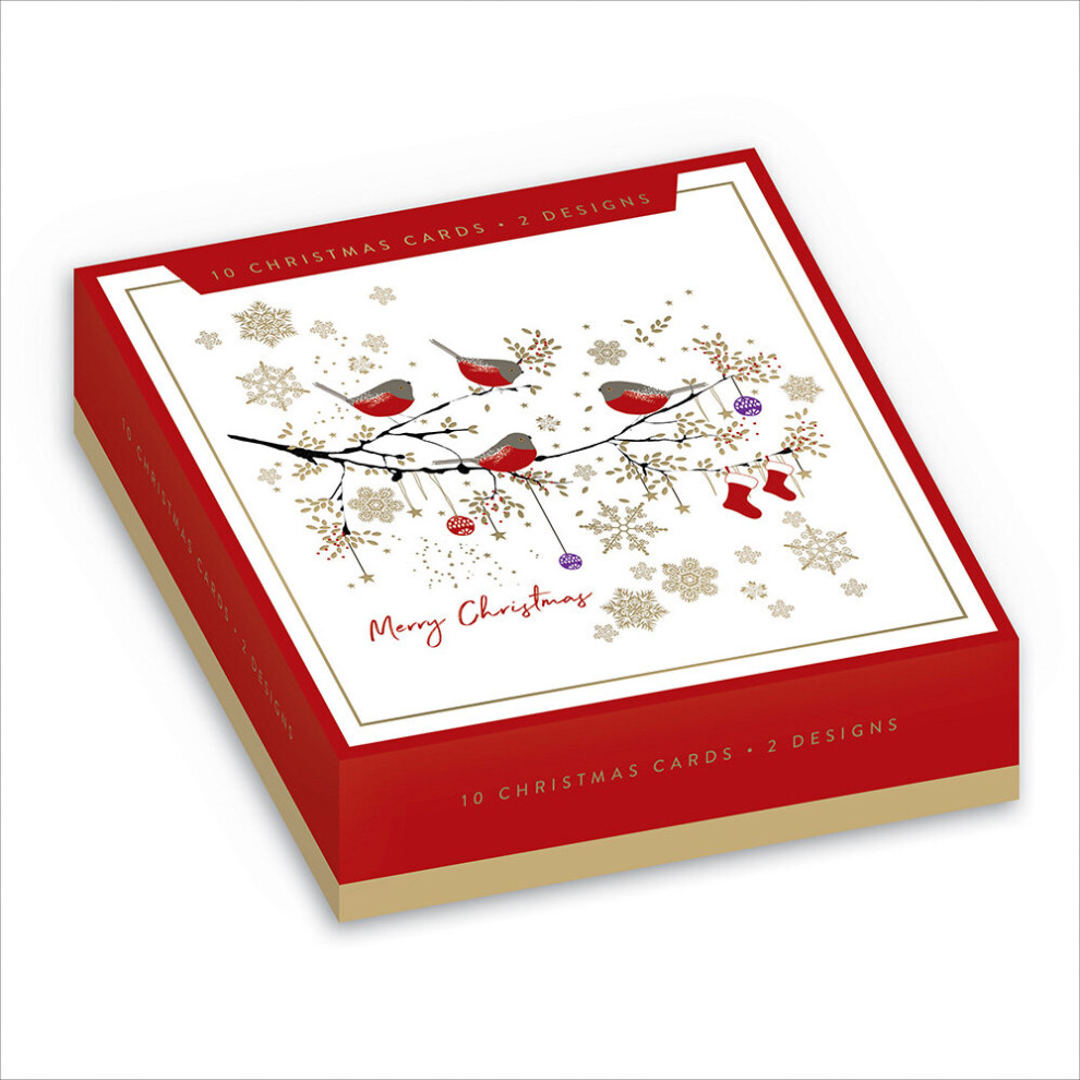 Box of 10 Christmas Cards In Robin & Deer Designs Assorted Xmas Card Boxes