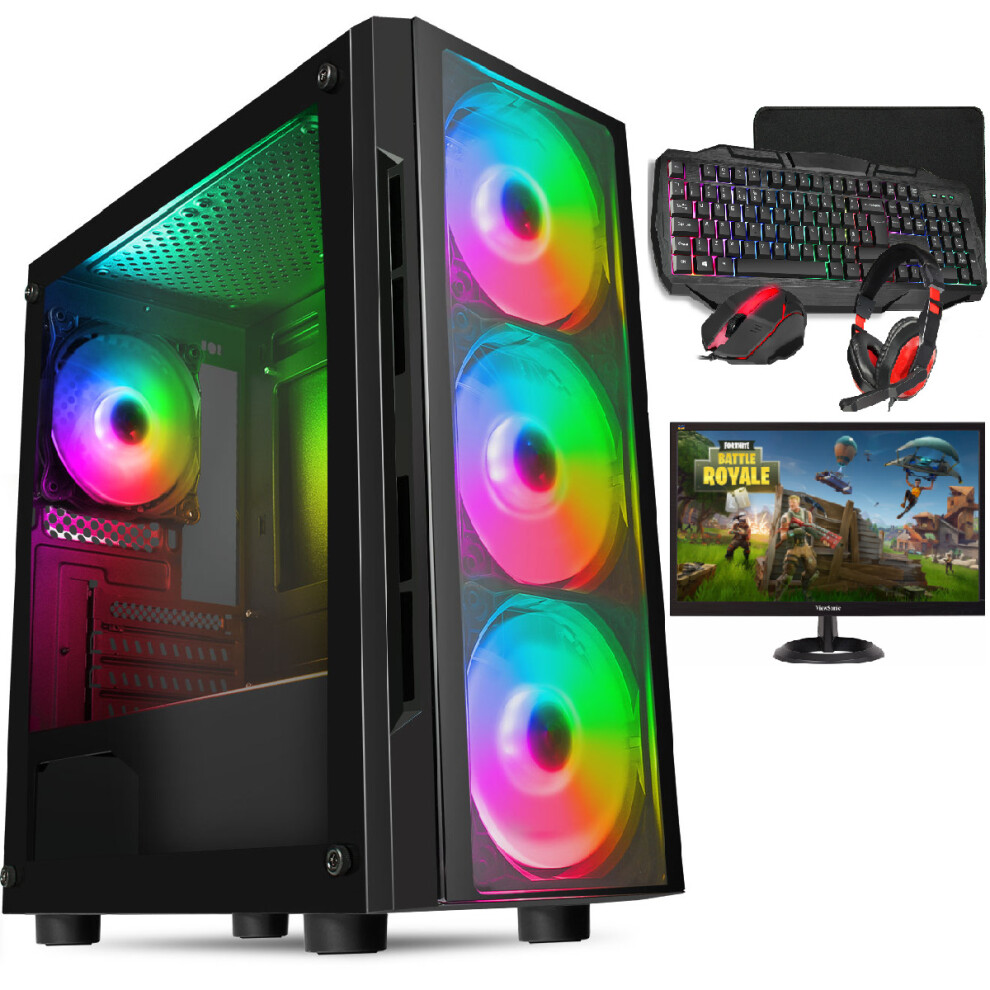 Gaming PC Bundle 19" Screen Quad Core i5 8GB RAM 1TB HDD Win10 GT710 RGB