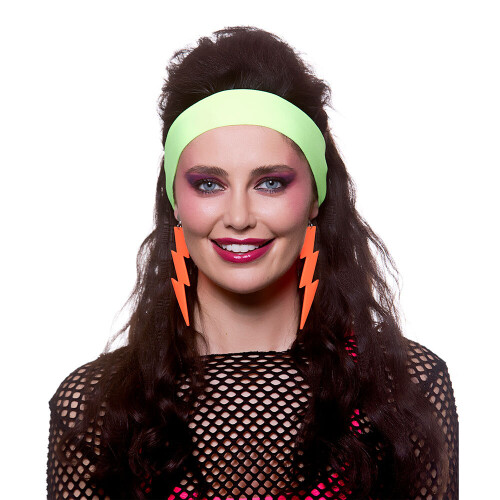 (Orange) 80's Lightning Earrings - Neon