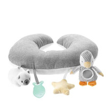 Nuby Penguin Tummy Time Pillow For Babies, Grey And White Plush Nursery Accessories (Pack of 1)