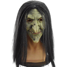 (Witch-A) Halloween Evil Witch Mask Scary Horror Cosplay Costume Latex Wizard Mask Wig Hair Halloween Carnival Haunted House Parties Supply