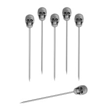 6pcs Skull Cocktail Picks Reusable Stainless Steel Fruit Sticks For Halloween Party