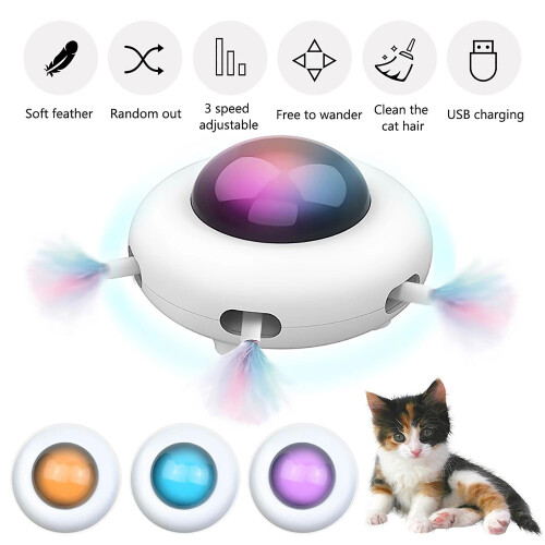 Ufo Interactive Cat Toy Auto Steering Smart Feather Cat Teaser With Cleaning Pad 1