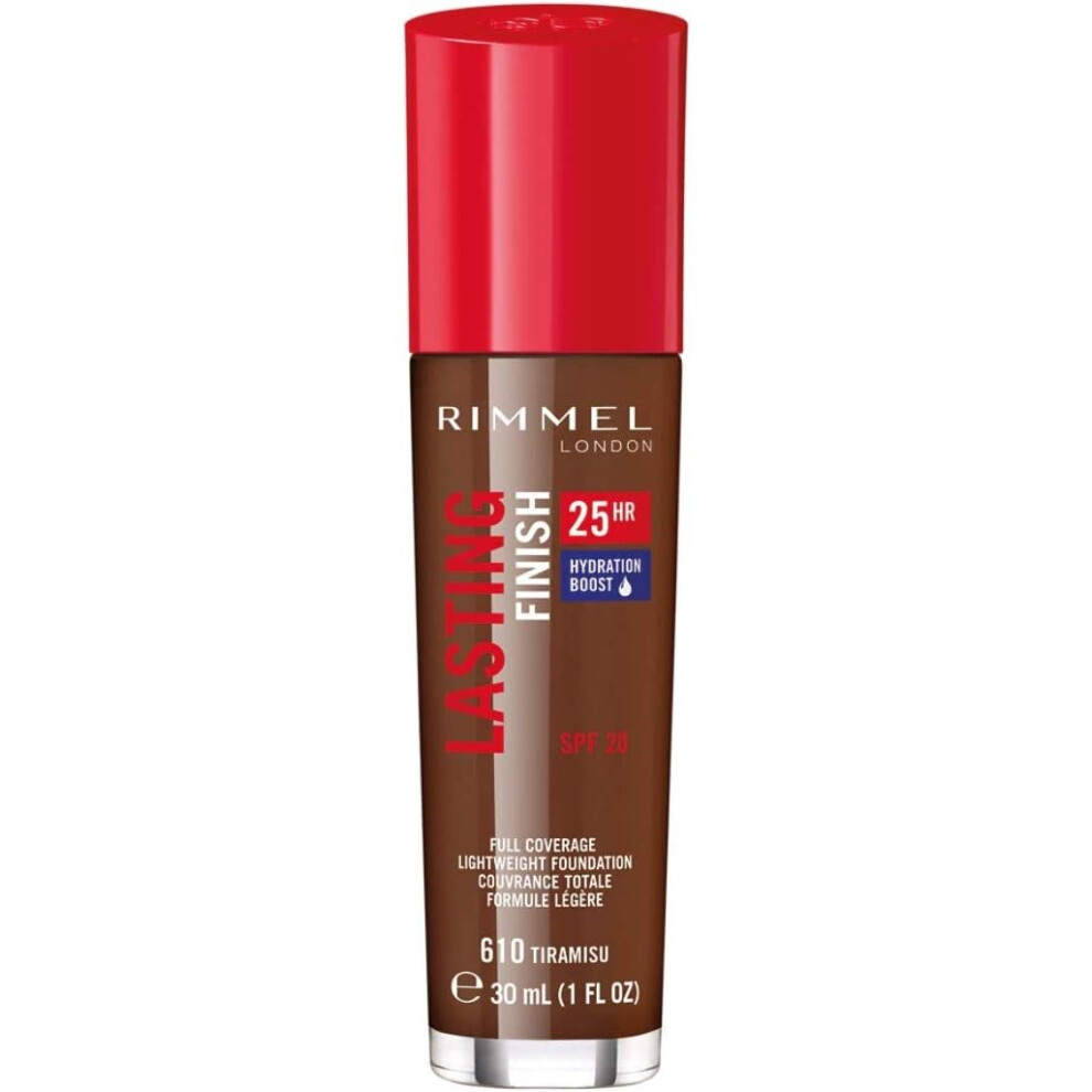 (610 Tiramisu, Single) Rimmel London Lasting Finish 25 Hour Foundation, Full Coverage Formula with SPF 20, 200 Soft Beige, 30ml