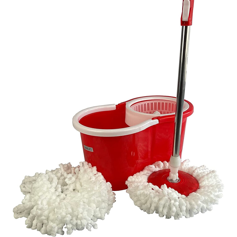 Spin Mop & Bucket Set With 2 Super Absorbent Microfiber Mop Heads