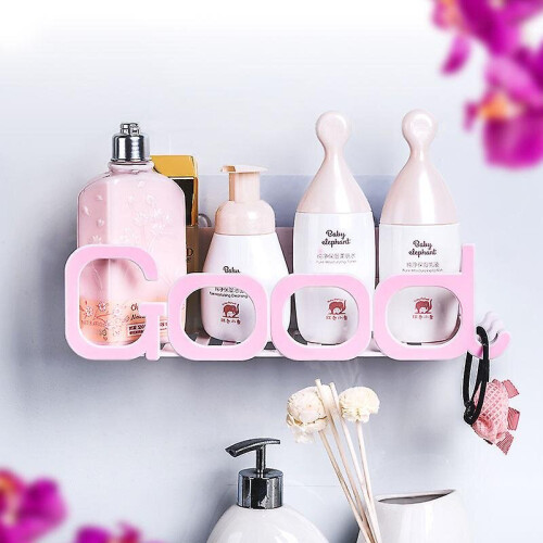 (Pink) Bathroom Shelf Shower Caddy Kitchen Storage Rack Self Adhesive Shampoo Holder 1
