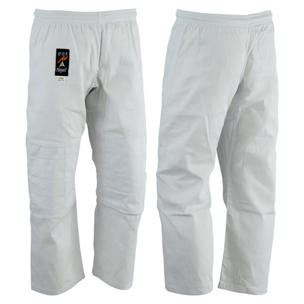 (5/180 cm) PLAYWELL JUDO TROUSERS: BLEACHED (WHITE) 10OZ - (DOUBLE PADDED KNEES)