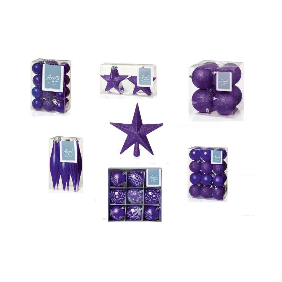 Premier 78 Piece Christmas Tree Baubles Set With Tree Topper Purple