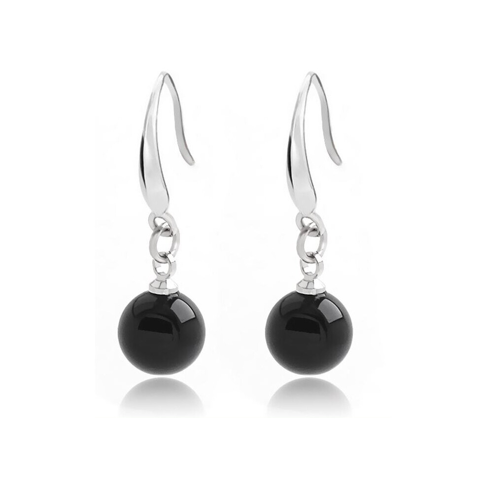 (Black) 925 Sterling Silver Drop Dangle Stud Hook Earrings Women Girls Jewellery Gift