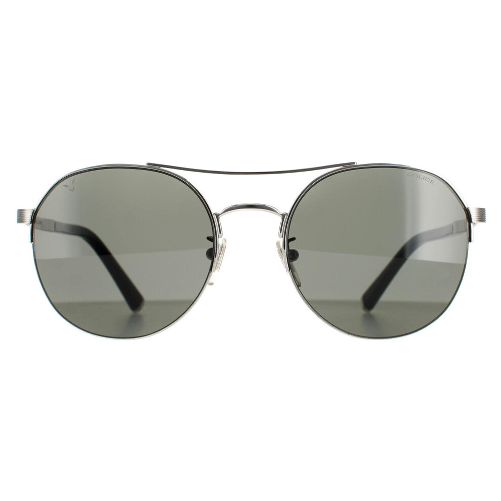 Police Sunglasses Spla24 Lewis 03 0579 Shiny Full Palladium Smoke Grey Silver,Grey