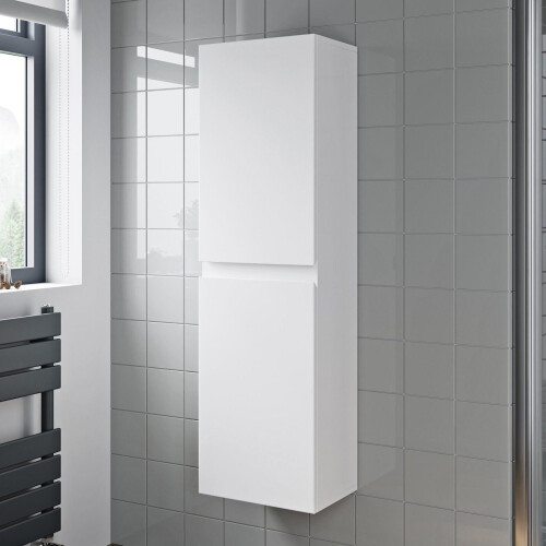 Bathroom Cabinet Flat Pack Gloss White Wall Hung Tall 350 x 250mm