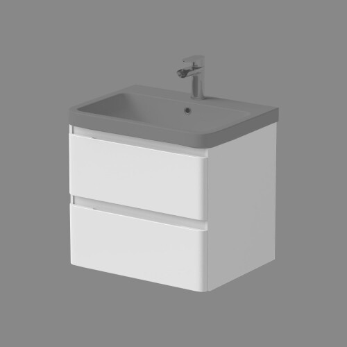 Bathroom Wall Hung Vanity Unit Base Cabinet Two Drawers Storage White - No Basin