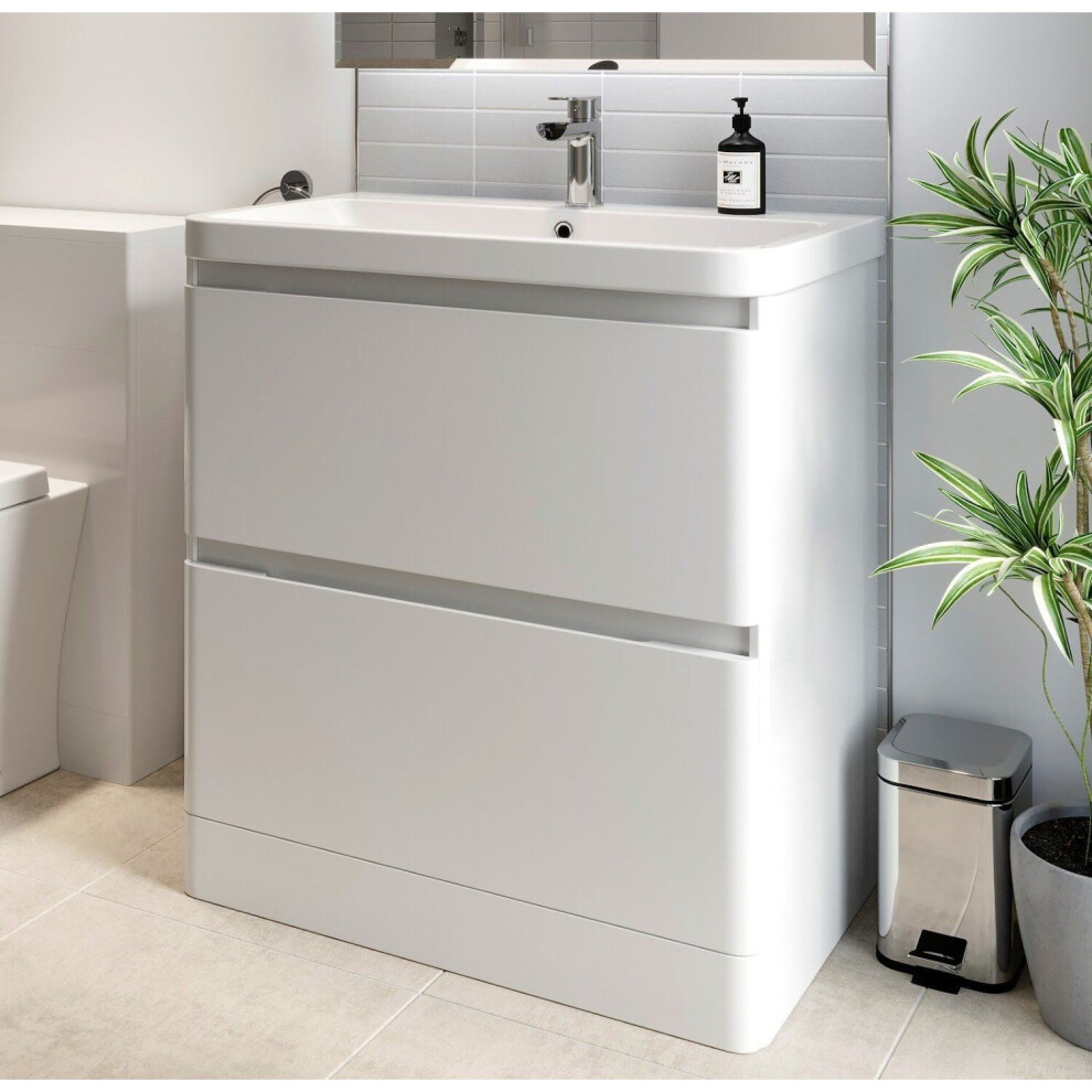 Bathroom Cloakroom Vanity Unit Wash 800 Basin Base Cabinet Drawers Storage White