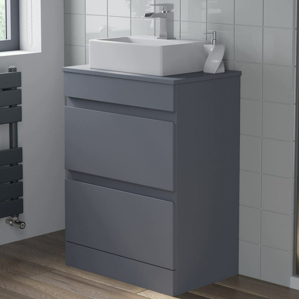 Grey 600Mm Bathroom Vanity Unit Countertop Rectangular Basin Sink Floor Standing