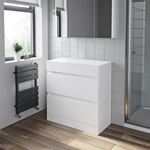 800mm Bathroom Countertop Vanity Unit Floor Standing Drawers White Gloss 1