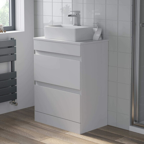 600mm Bathroom Vanity Unit Countertop Rectangular Basin Floor Standing White 1