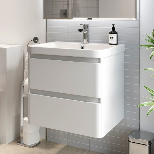 Bathroom Wall Hung Vanity Unit Base Cabinet Two Drawers Storage White - No Basin 1