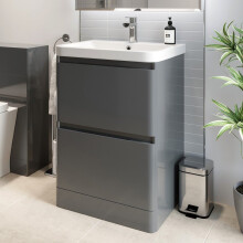 Bathroom Cloakroom Vanity Unit Wash 600 Basin Base Cabinet Drawers Storage Grey