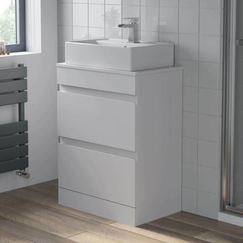 600mm Bathroom Vanity Unit Countertop Basin Rectangular Floor Standing White 1