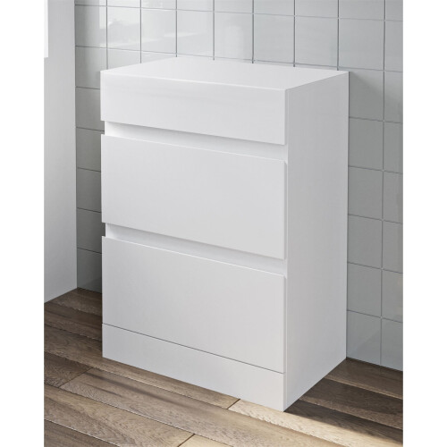 600mm Bathroom Countertop Vanity Drawer Unit Floor Standing White Gloss