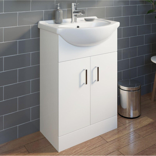 550mm Floorstanding Bathroom Vanity Unit & Basin Single Tap Hole White Gloss 1