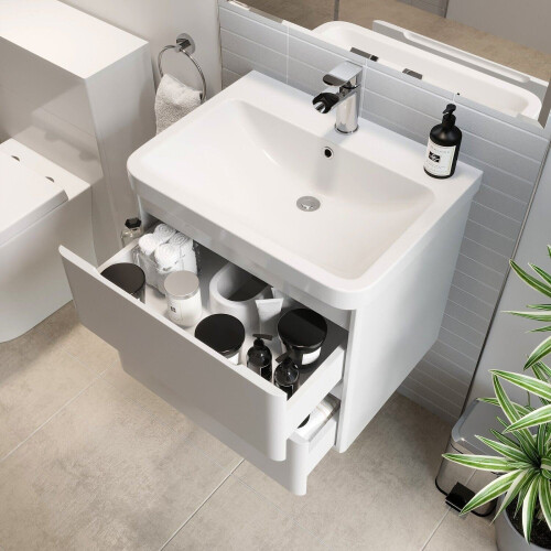 Bathroom Wall Hung Vanity Unit Base Cabinet Two Drawers Storage White - No Basin 2