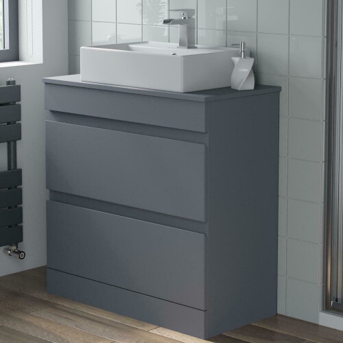800mm Bathroom Vanity Unit Countertop Rectangular Basin Sink Floor Standing Grey