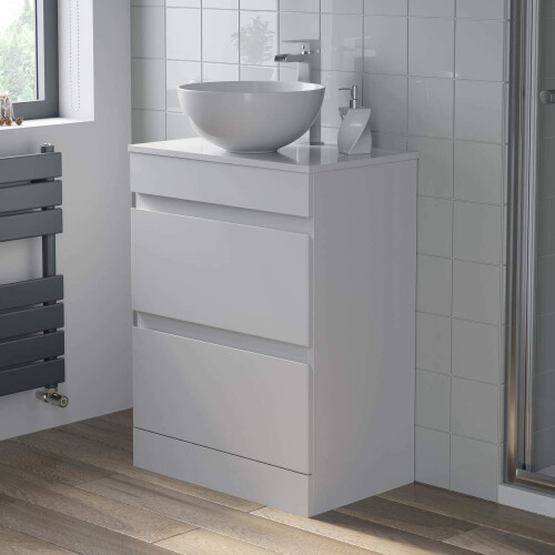 600mm Bathroom Vanity Unit Countertop Basin Round Circular Floor Standing White 1