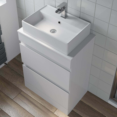 600mm Bathroom Vanity Unit Countertop Basin Rectangular Floor Standing White 2