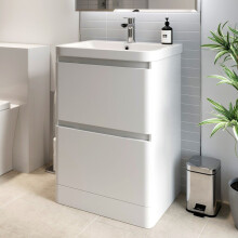 Bathroom Cloakroom Vanity Unit Wash Basin Base Cabinet Two Drawers Storage White